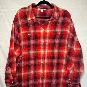 Old Navy Boyfriend Button Up Shirt Women's XX-Large Long Sleeve Red Plaid